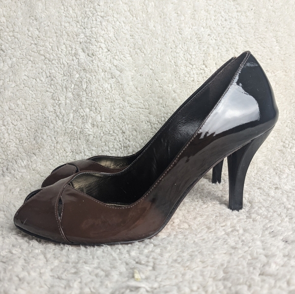 ANTONIO MELANI Open Toe Heel Women Glossy Brown Shoes Size 8 - Picture 4 of 10